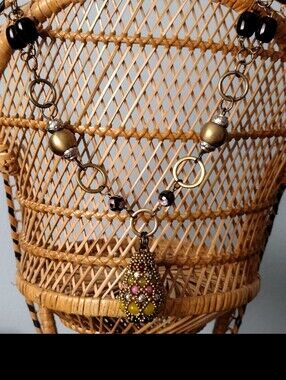 Pam Hiran Anthropologie Chunky Bohemian Teardrop Beaded Pendant Necklace